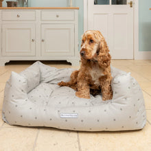 Load image into Gallery viewer, Grey Stars &amp; Charcoal Stripe Boxy Dog Bed
