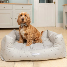 Load image into Gallery viewer, Grey Stars &amp; Charcoal Stripe Boxy Dog Bed
