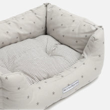 Load image into Gallery viewer, Grey Stars &amp; Charcoal Stripe Boxy Dog Bed
