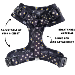 Black Daisy Adjustable Dog Harness