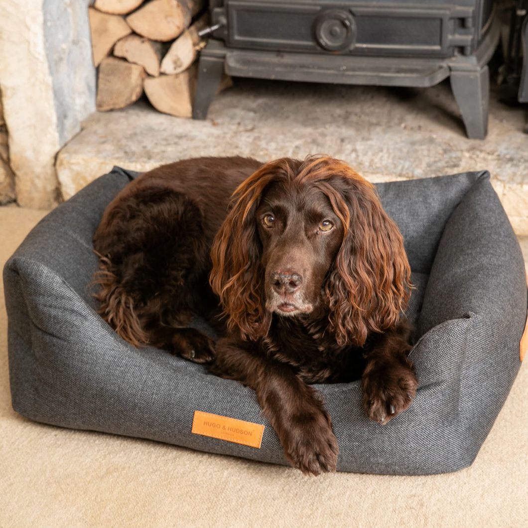 Dark Grey Luxury Fabric Italian Dog Bed